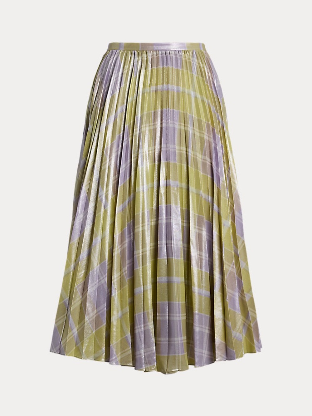 Lauren Ralph Lauren Olive and Lavender Plaid Pleated Midi Skirt